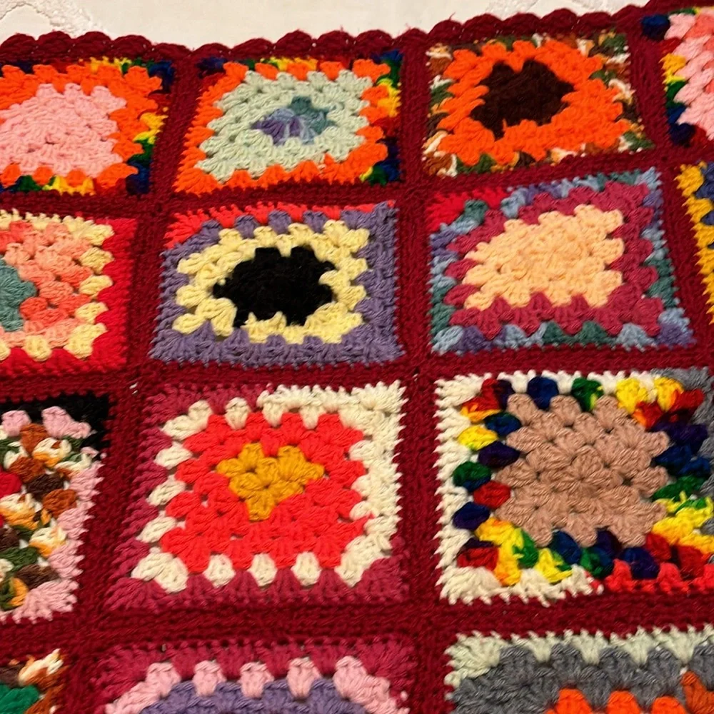 Crocheted Granny Square Multi Colored Afghan Lap Blanket - NEW